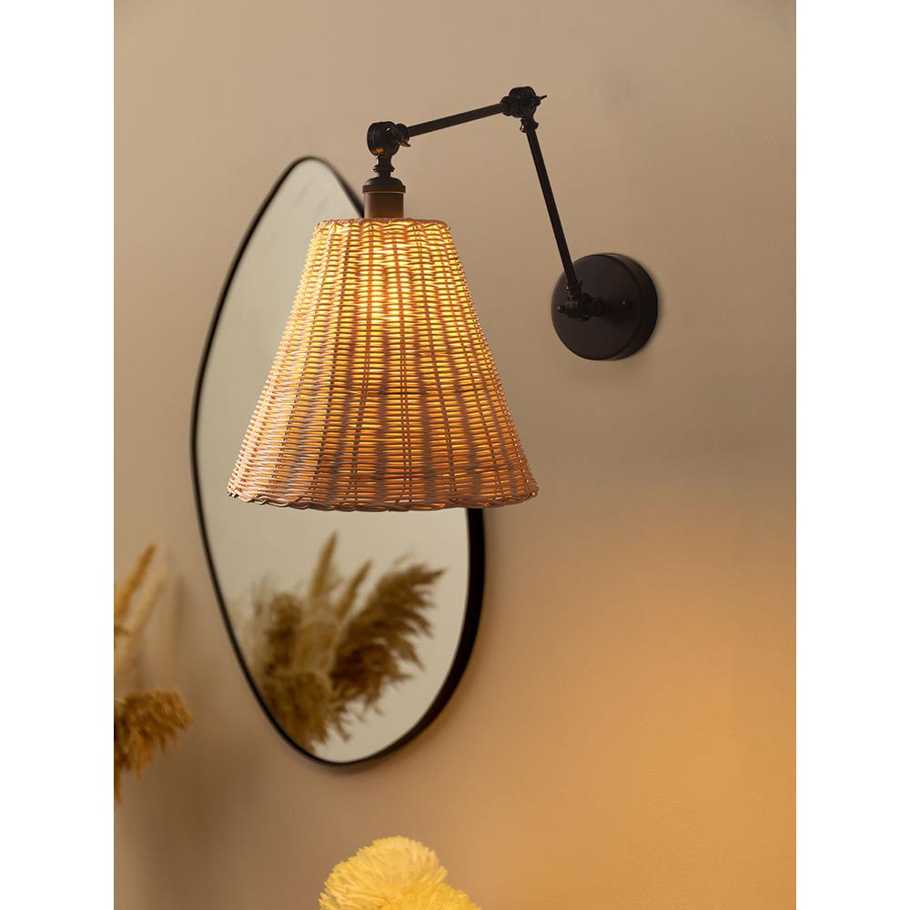 现代中式摇臂壁灯卧室床头灯日式客厅书房创意手工编织装饰墙壁灯