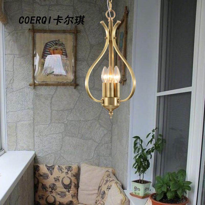 美式过道入户全铜吊灯新古典复古卧室书房玄关设计师纯铜吊灯