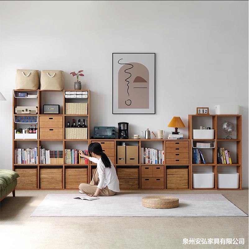 日系家具日式自由组合落地书架儿童客厅收纳柜实木格子置物架卧室