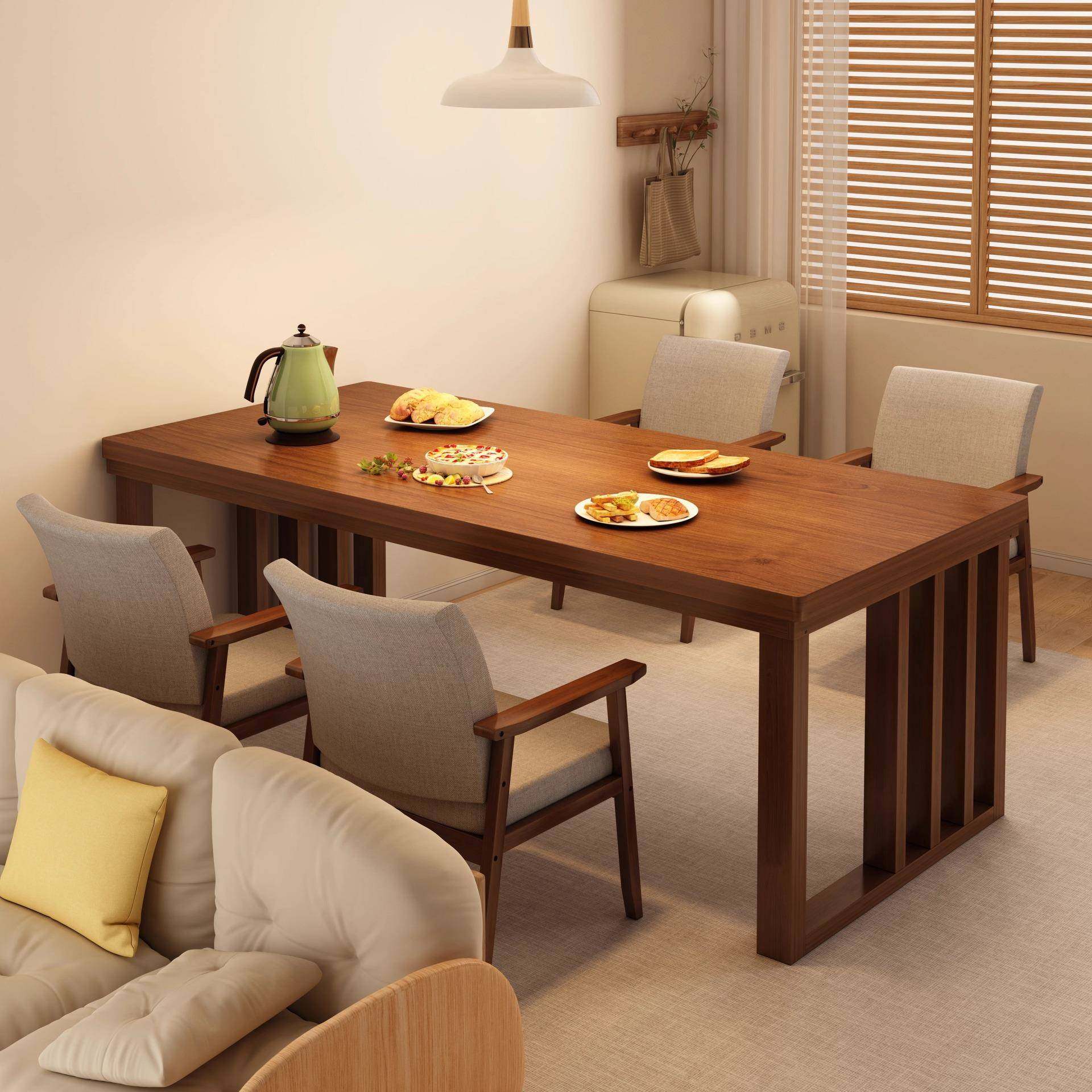 实木餐桌小户型吃饭桌子家用长方形大板桌餐桌椅2025新款一桌四椅