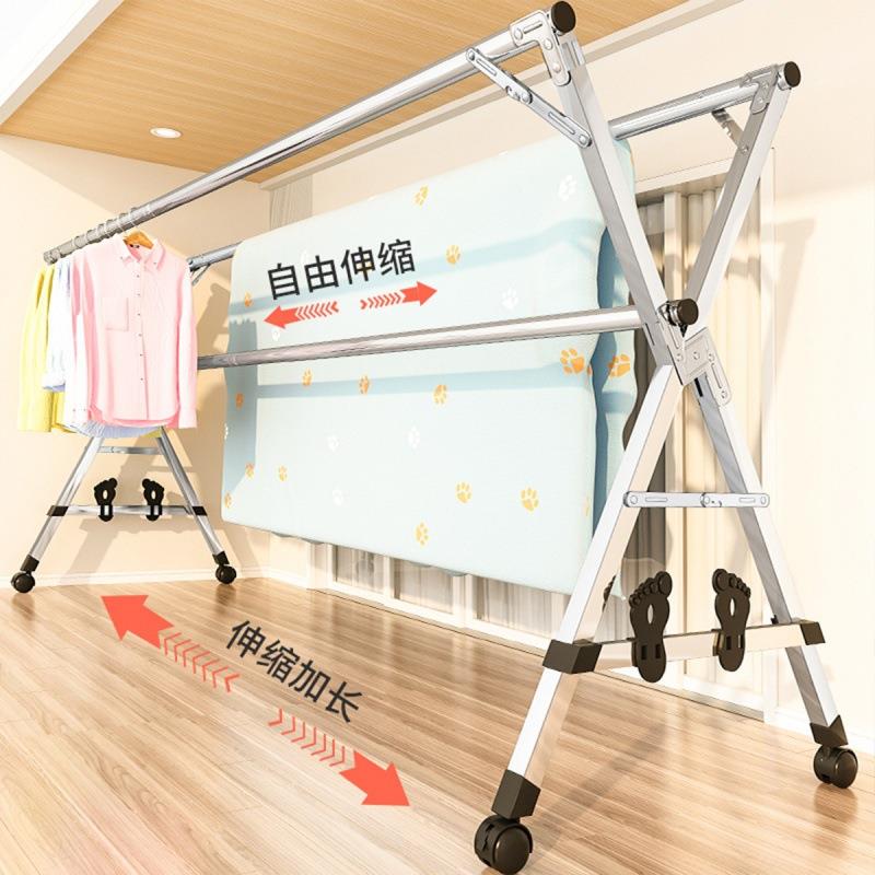 简易型晾衣架落地折叠室内外晒衣架双杆阳台X型可伸缩加粗晾衣杆