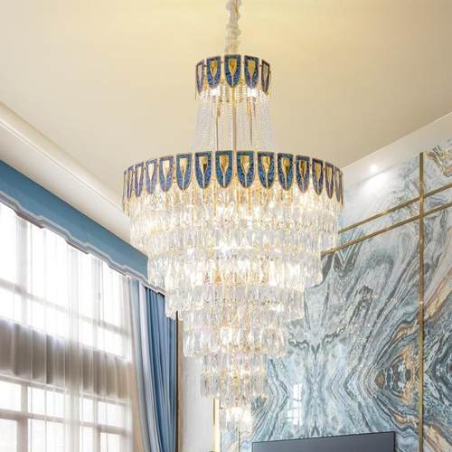 2023新款别墅复式楼大吊灯轻奢水晶灯客厅中空大厅楼梯灯旋转