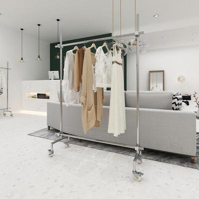 服装店展示架不锈钢落地带轮子陈列专用女装挂衣架可调节移动货架