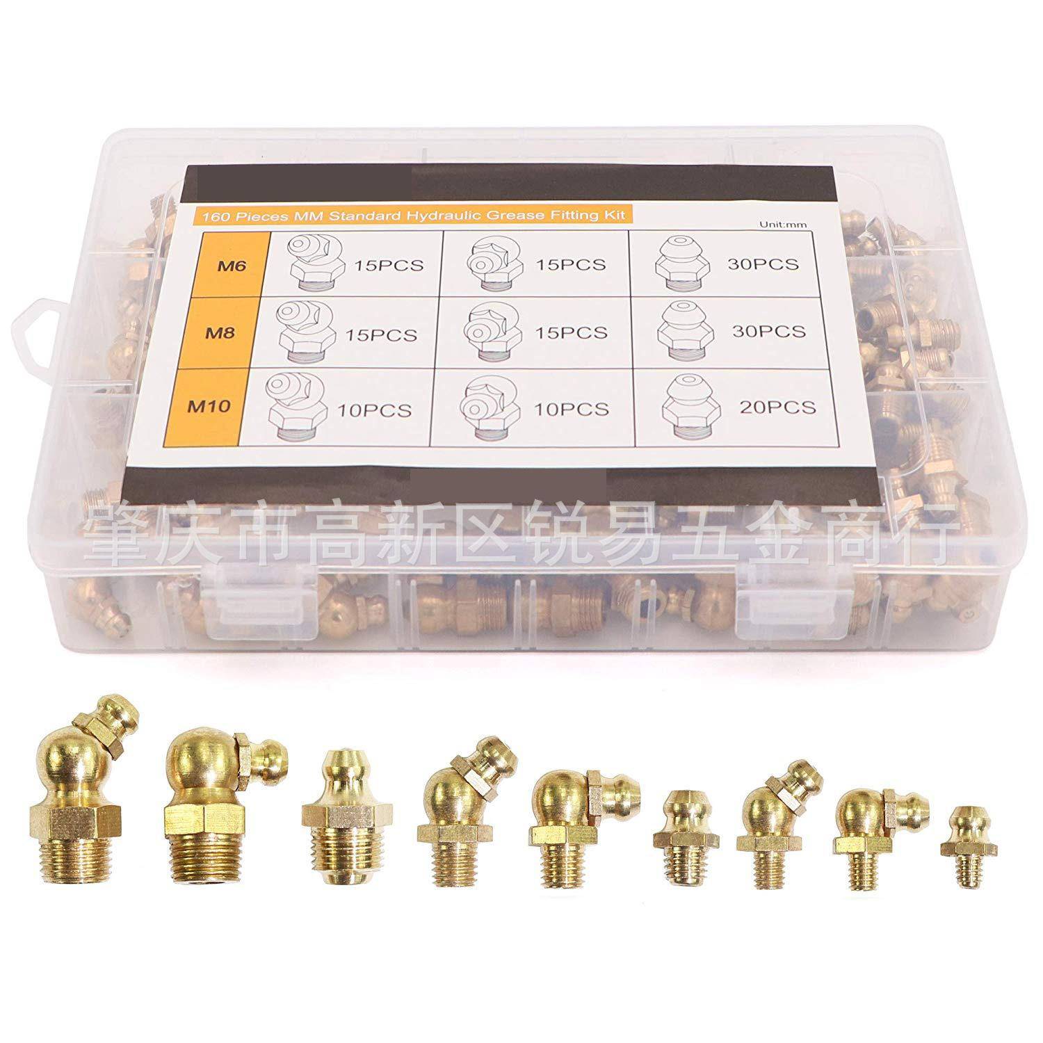 160pcs盒装M6M8M10铜油嘴grease铜黄油嘴车用接头配件