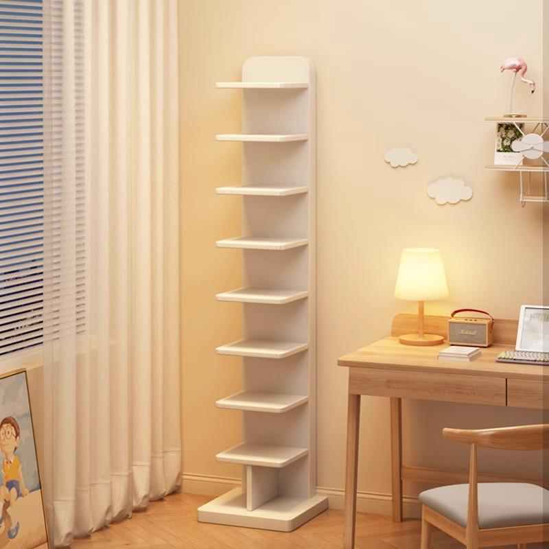 奶油风实木书架落地置物架客厅隐形转角家用客厅书桌旁收纳架书柜