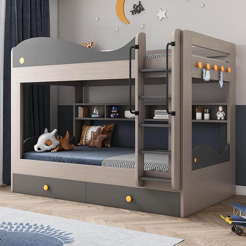 现代儿童简约上下床平行高低床学生上下铺木床上下同宽双层子母床