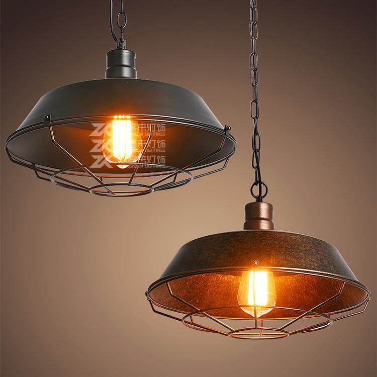 Loft2餐厅灯设计师款吧台北欧美式复古乡村工业控吊灯铁锈色锅盖