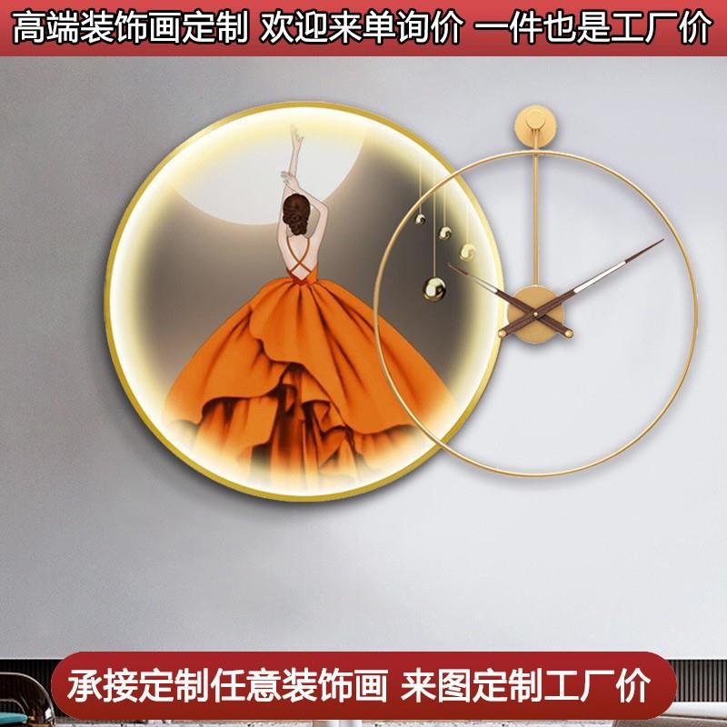 轻奢现代入户玄关装饰画带灯画led灯发光画客厅时钟挂画走廊壁画