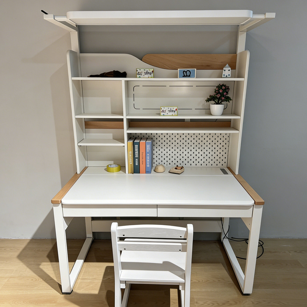 榉木松木书桌书架书柜护眼灯一体组合家用实木写字桌学生学习桌椅,住宅家具,儿童学习桌,淘宝优惠券,粉丝福利购,淘宝优惠卷