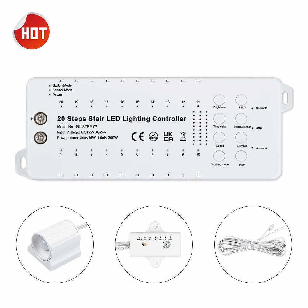 JM-RL-STEP-07 楼梯照明控制器带红外光感感应器无线面板控制器