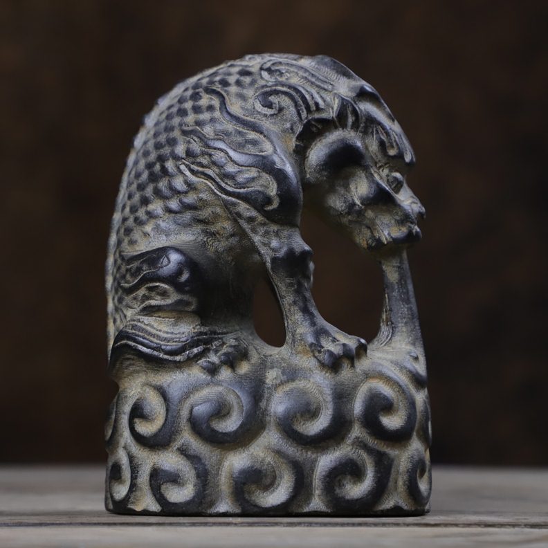 房书古典吸水摆件头青家居案石做旧文石仿古兽器案中式石雕陈设