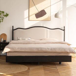 臥室1.8米白蠟木實木床懸浮輕奢復古 北歐軟包床白造現代床法式