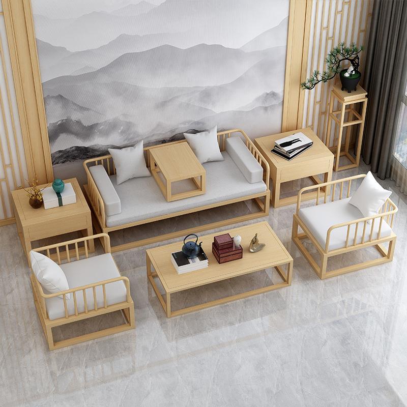 严选新中式实木罗汉床家用客厅沙发茶几组合办公室茶楼接待茶桌椅