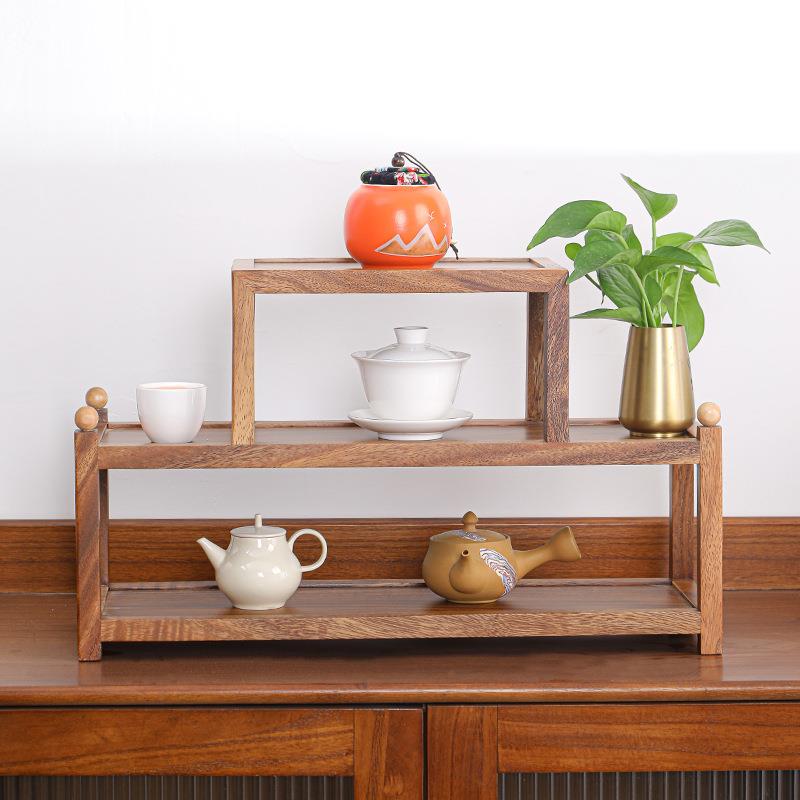 茶桌面置物架实木收纳整理小型博古架新中式古典多层摆件展示架