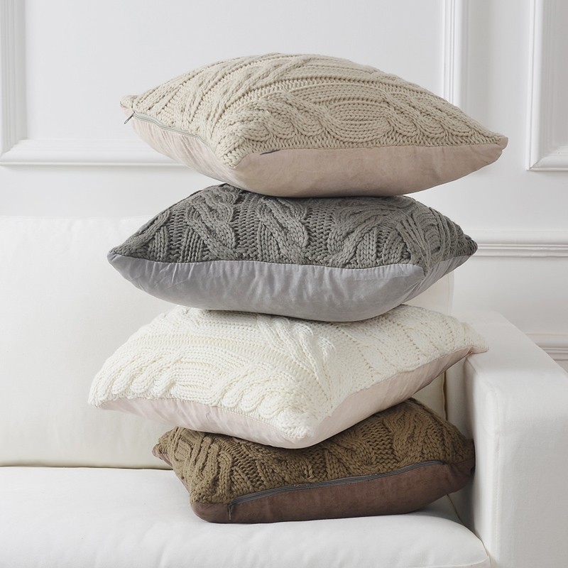 风毛线针织沙发抱枕靠垫腰枕床头方形靠背抱飘窗靠枕纯色