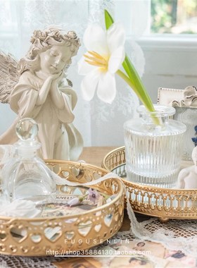 轻奢铁艺镀金玻璃镜面托盘软装家居摆件盘装饰拍照道具收纳盘