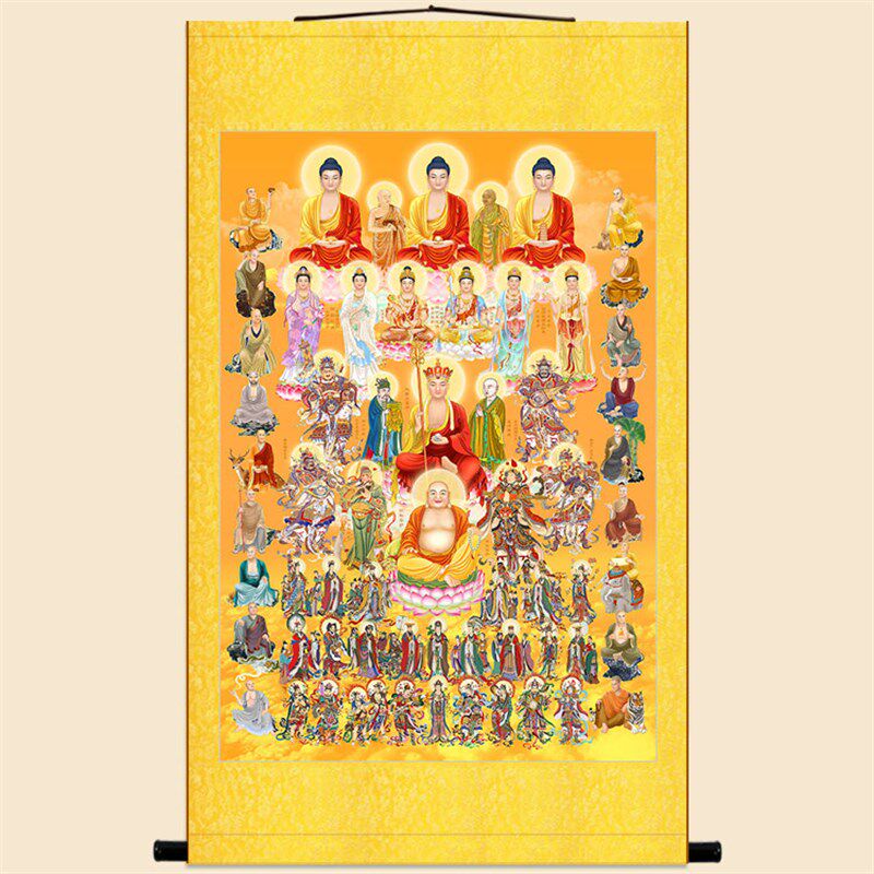 高清全堂佛二十四诸天画 大势至观音卷轴挂画佛堂装饰画