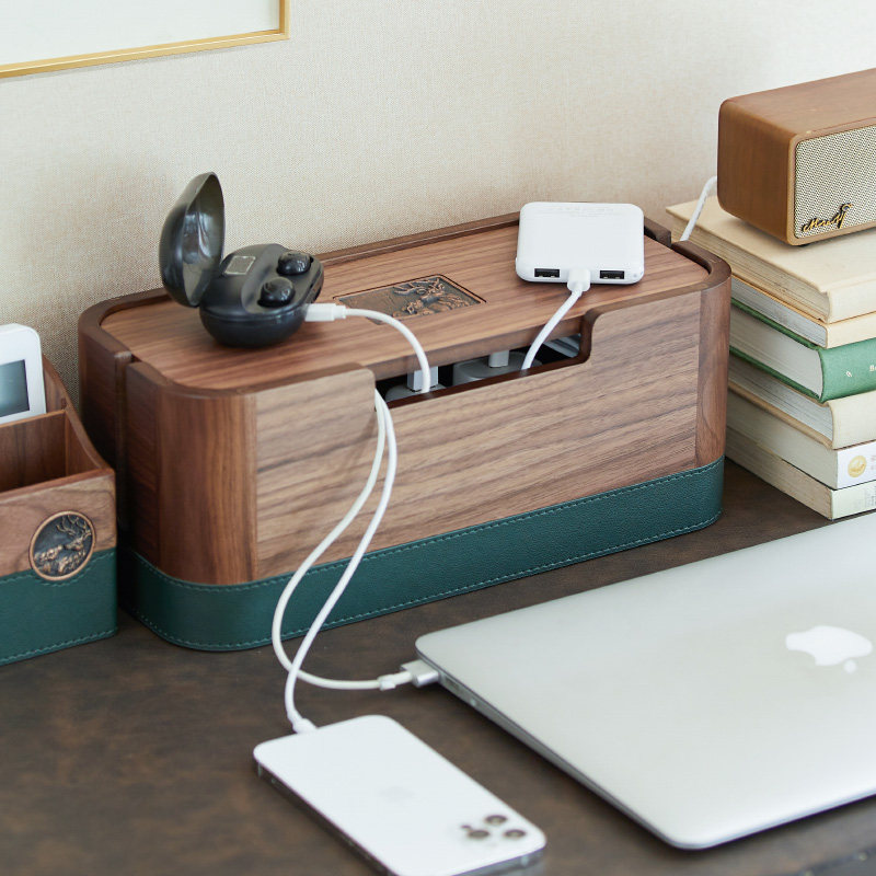 桌面整理排插木收纳盒路由器充电线整理收纳集线盒,收纳整理,理线器/集线器/绕线器,淘宝优惠券,粉丝福利购,淘宝优惠卷