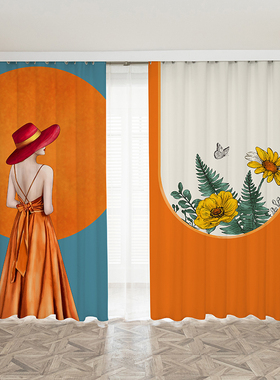 简约ns风高档橙色遮光窗帘现轻奢少女卧室客厅年新款