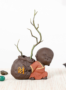 可爱小紫砂装饰品摆件 小花器瓶水培花插书桌装饰