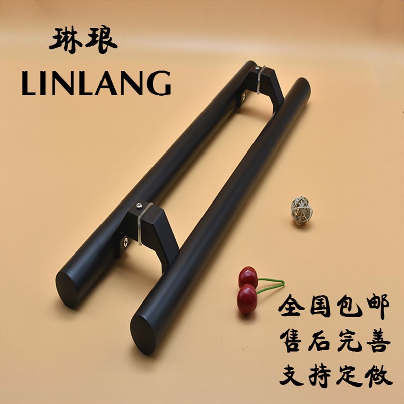 木移推拉有框玻璃门拉手 亚圆管斜脚V厢大门把手