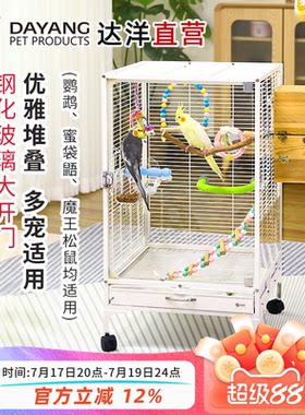 达洋 大号透明玻璃鹦鹉鸟笼子双层小宠笼玄凤蜜袋鼯松鼠笼子A10XB