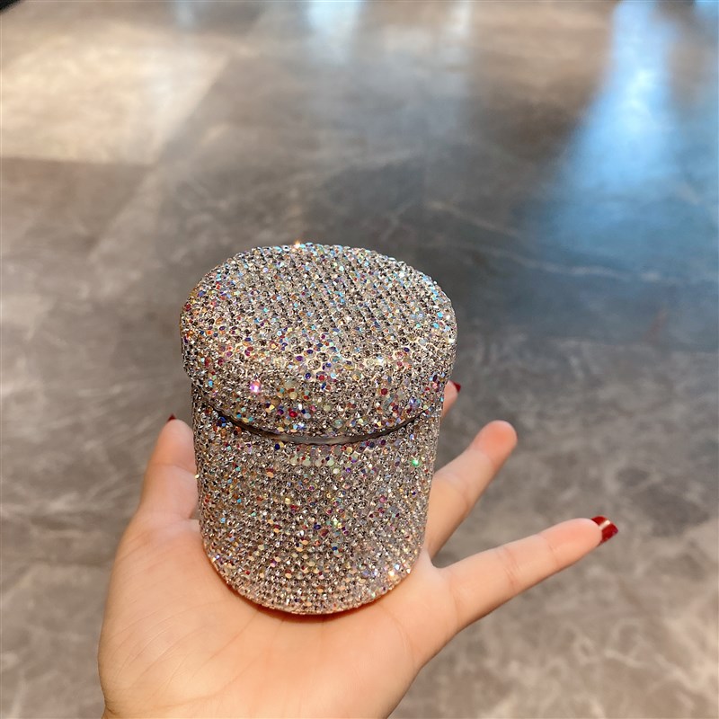 创意贴钻牙签筒棉签收纳盒家用餐厅圆形棉签筒潮新