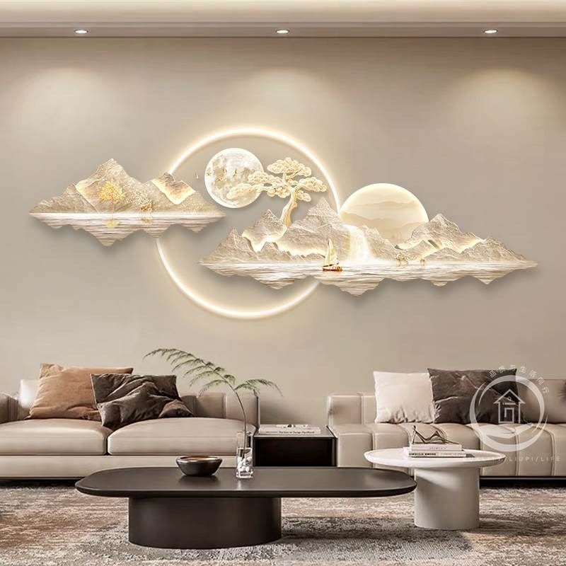 现轻奢客厅装饰画背有靠山挂画沙发背景墙大气山水壁灯画,家居饰品,氛围画/灯画,淘宝优惠券,粉丝福利购,淘宝优惠卷
