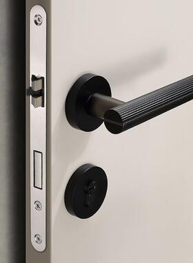 黑灰色极简室内卧室房门锁家用通用型卫生间木门磁吸静音锁分体式