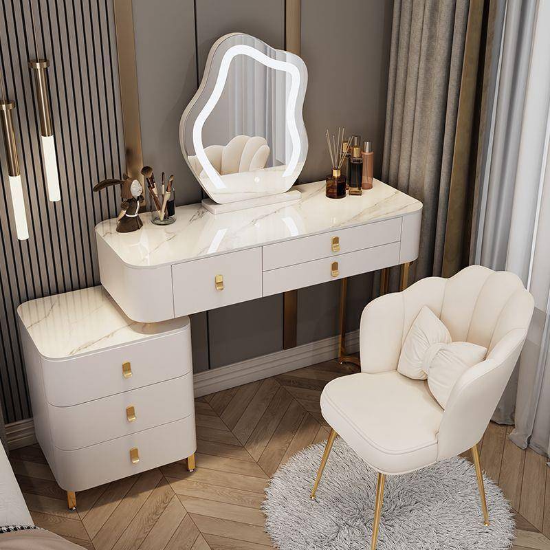 实木化妆桌卧室梳妆台现代简约网红轻奢化妆镜岩板化妆台桌柜一体