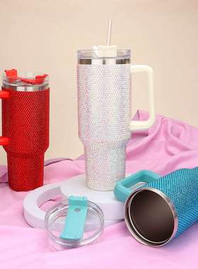 汽车镶钻40oz冰霸杯车载车用钻石带钻水钻手柄把手杯奶牛纹保温杯