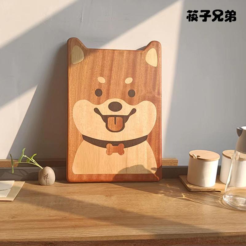家用实木砧板乌檀木菜板柴犬卡通造型厨房整木切菜板水果分类案板