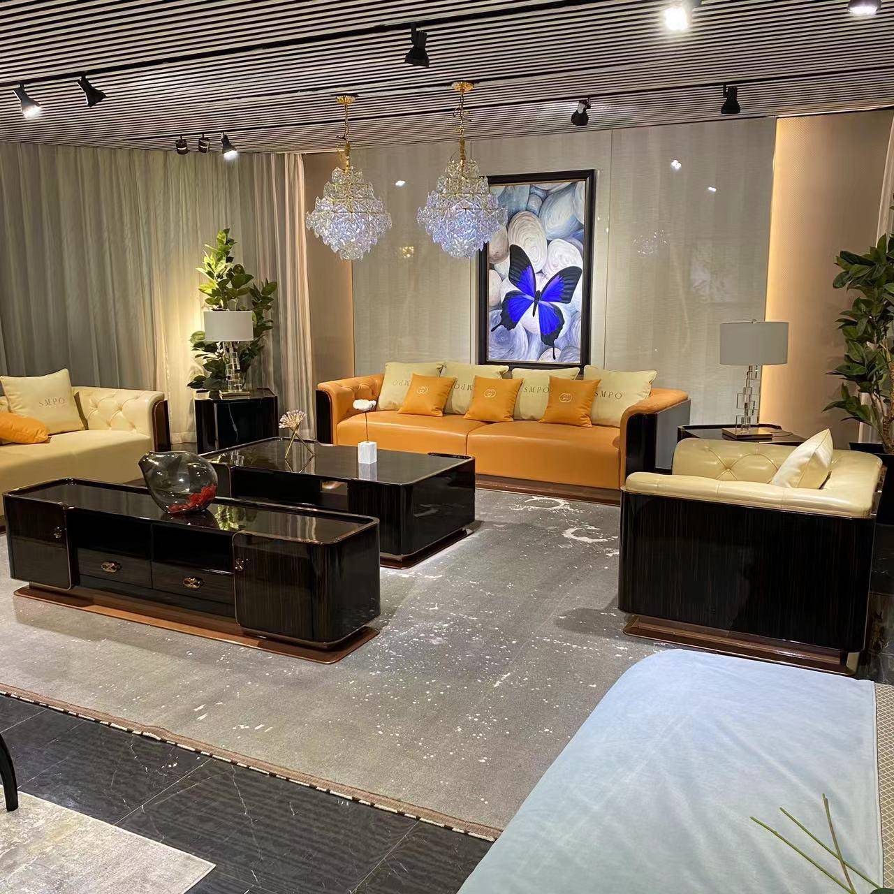 意式轻奢真皮沙发高端别墅大户型客厅实木组合简约榉木J03