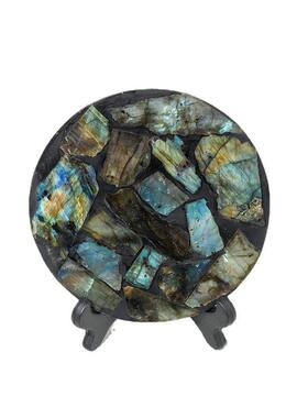 天然拉长石原石摆件蓝光黄光紫光月光石观赏收藏奇石圆盘家居装饰