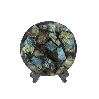 天然拉长石原石摆件蓝光黄光紫光月光石观赏收藏奇石圆盘家居装饰