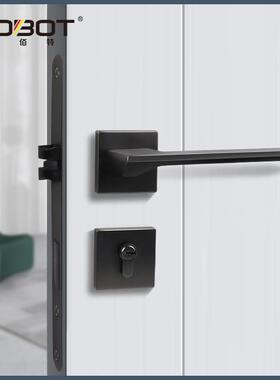 门锁室内卧室静音磁吸锁房门锁木门把手黑灰色家用通用型房间锁具