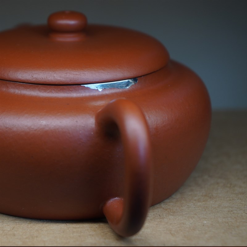 陶瓷器修补锡镶嵌补银口紫砂茶壶盖锔瓷钉花片金缮古董