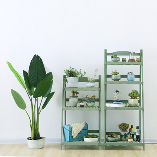 四层可折叠实装安免木花架波纹加大多层植物花盆架浴室