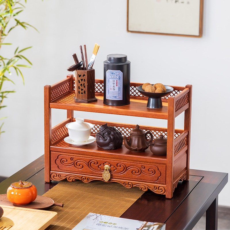 桌面博古架实木多层收纳架紫砂壶摆放架茶叶陈列架展示架子