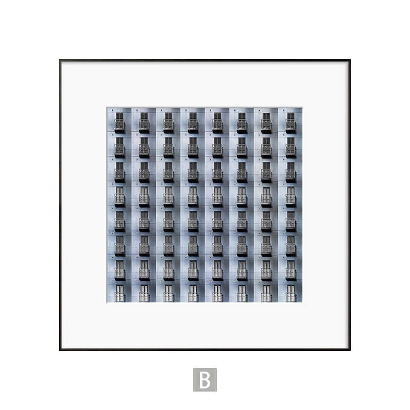 白灰装饰画建筑几何画黑现代挂画工业空间线条卧室抽象风简约床头图片