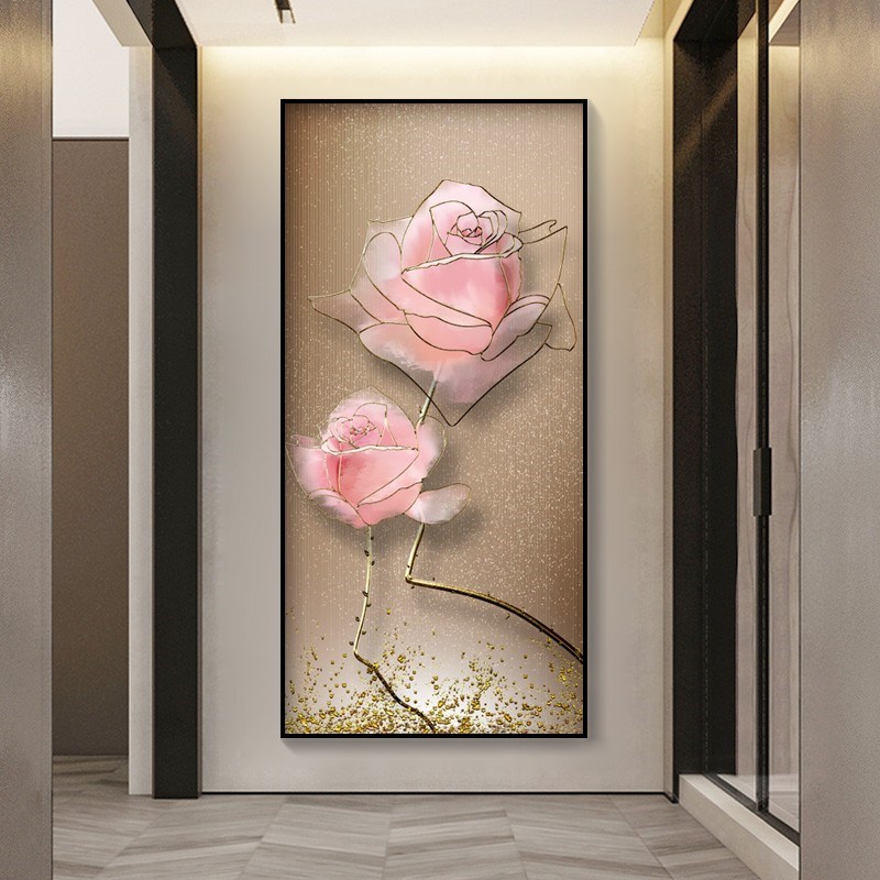 花卉玄关装饰画现代简约轻奢大气竖版客厅墙过道挂画走廊尽头壁画图片