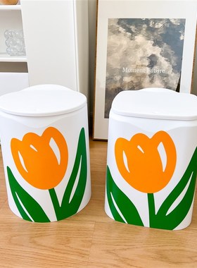 ns创意黄色郁金香垃圾桶卧室客厅大号垃圾筒双层收纳纸篓