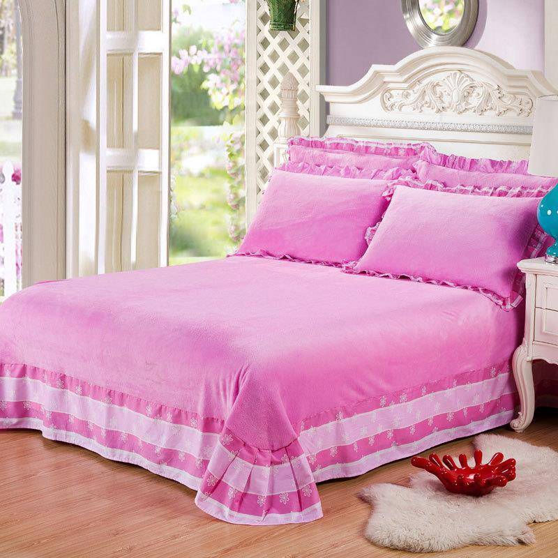 【折扣价】韩版全棉花边法莱绒床单单件床上用品法兰绒单双人珊瑚