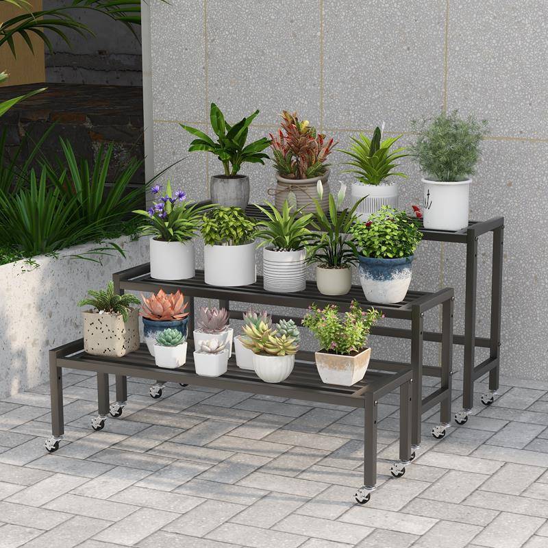 【折扣价】室内花架阳台置物架铁艺多层阶梯式移动带轮客厅落地式