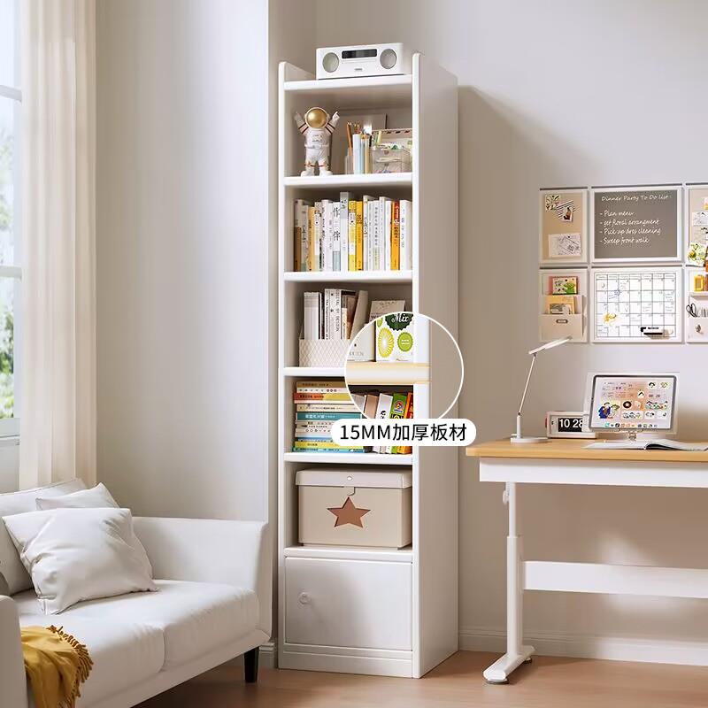 A6L加厚书架落地置物架窄缝带门书柜一体靠墙简易桌旁转角柜子储
