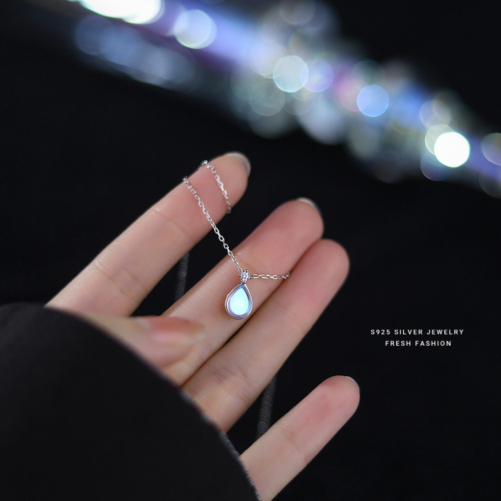 s925人鱼眼泪项链女纯银轻奢小众高级感人鱼泪生日礼物送女友