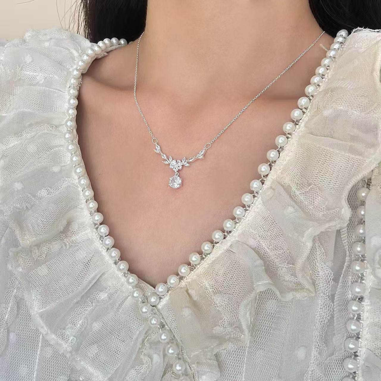 S999纯银麦穗项链女韩版轻奢森系气质高级感花枝月桂锁骨链礼物