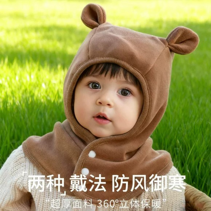 加绒加厚婴儿帽子秋冬季男童围脖