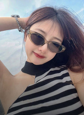 明星同款复古猫眼防紫外线阻隔强光高级感章若楠同款窄框太阳镜