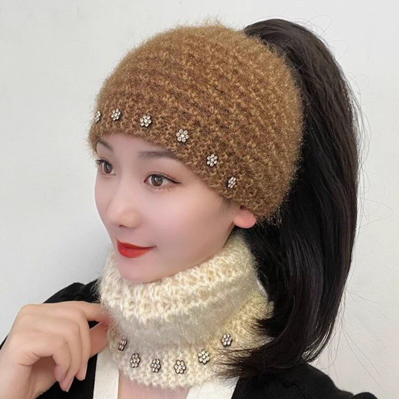 秋冬毛线帽子女保暖头巾包头帽